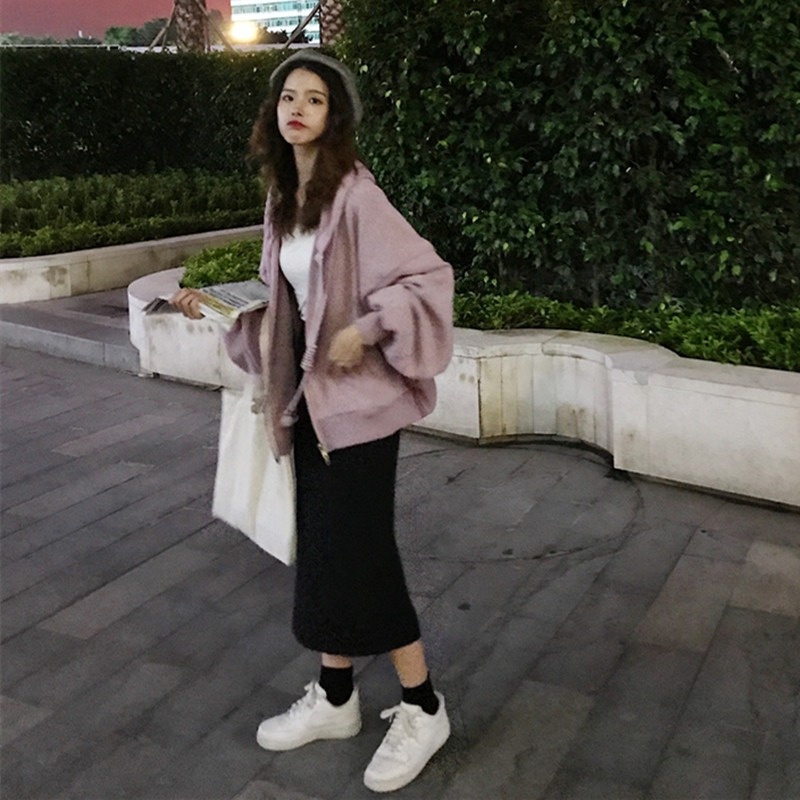 Áo Khoác Sweater Có Mũ Trùm Dáng Ngắn Kiểu Hàn Quốc Thời Trang Mùa Thu Cho Nữ