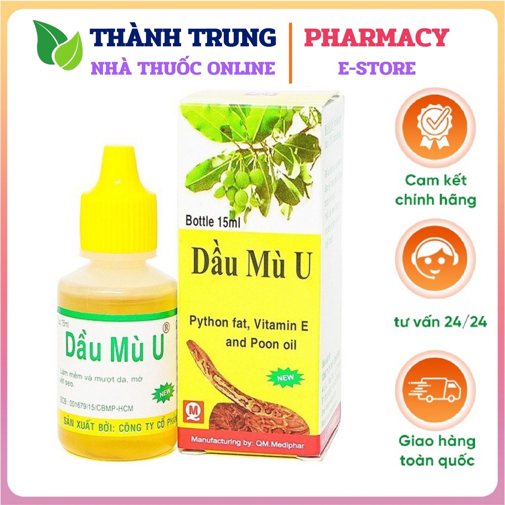 Dầu liền sẹo thảo dược Mù U Mediphar chai 15ml, liền da liền seo do bỏng, chấn thương
