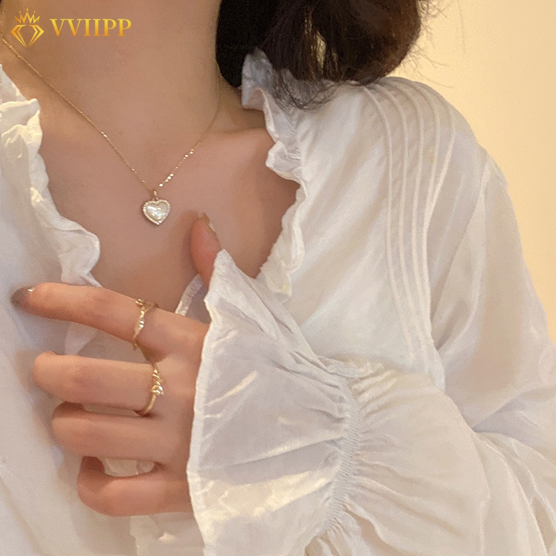 Thời Trang Vòng cổ Mặt Trái Tim Đính Đá Opal Thanh Lịch Cho Nữ