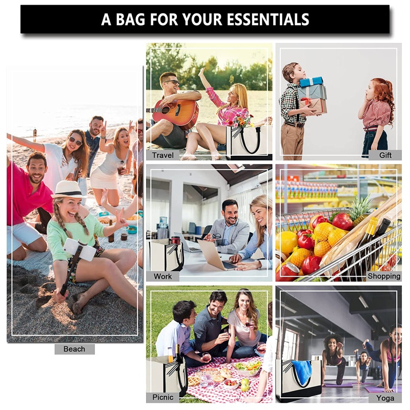 Túi Tote Vải Canvas In Chữ Sức Chứa Lớn Có Tay Cầm Thời Trang Cho Nữ