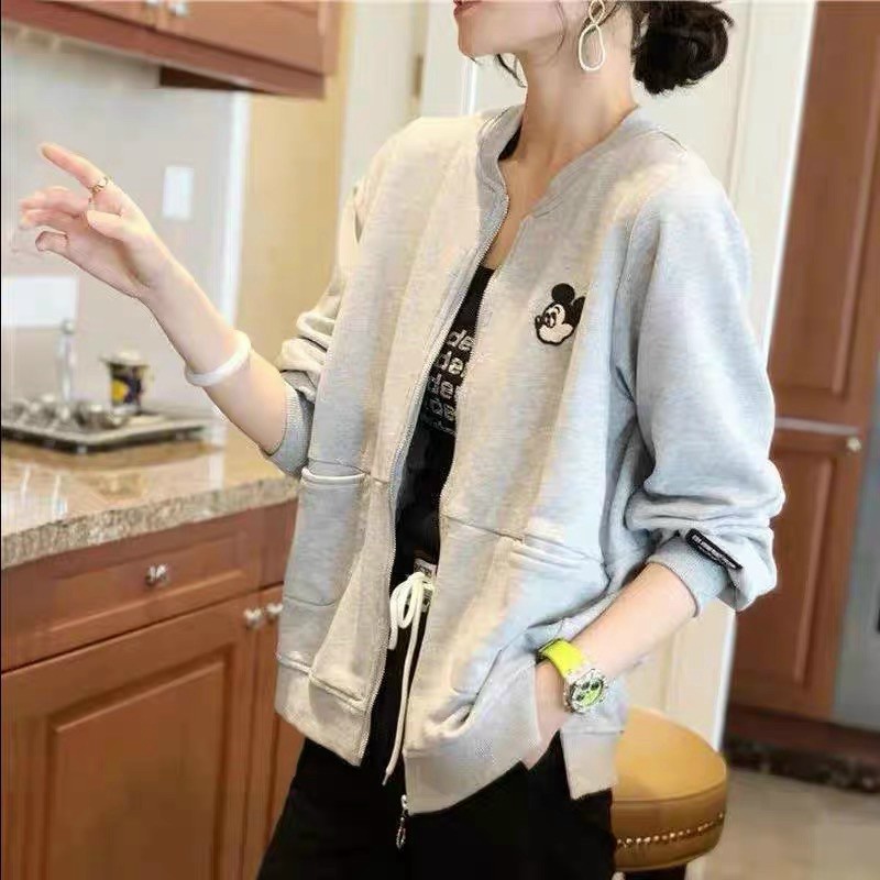 Áo Khoác Nữ Dây Khóa Kéo Chất Nỉ Dày Mịn Thêu Chuốt Mickey Xẻ Lai Phong Cách Trẻ Trung Siêu Hót NEW UNISEX