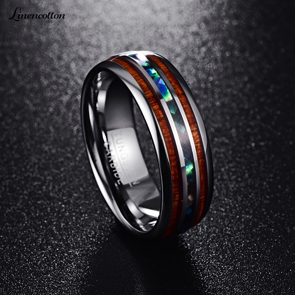 Men Carbide Abalone Shell Tungsten Polished Finger Ring Wedding