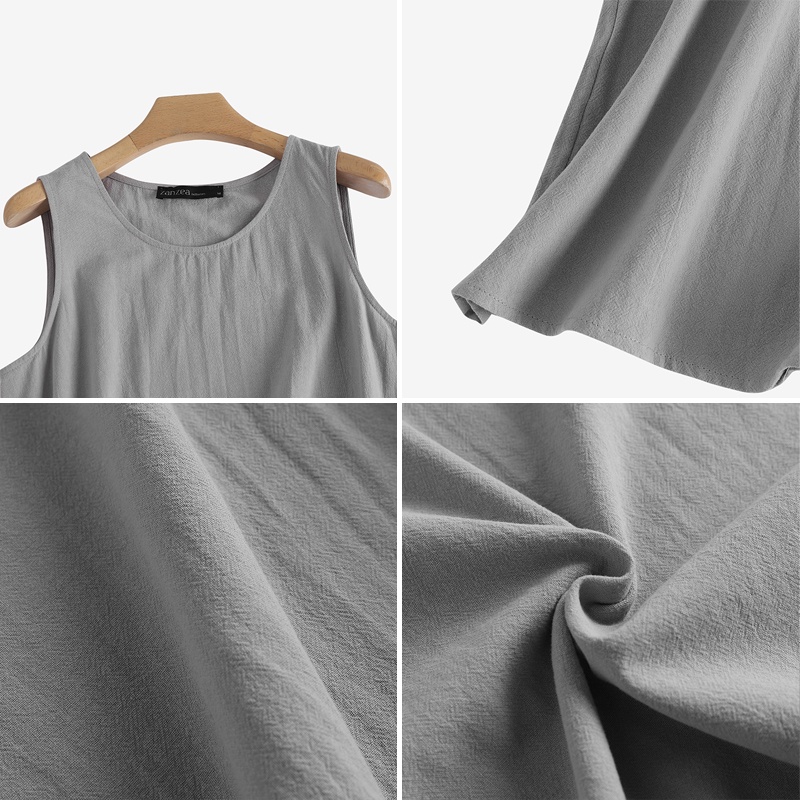 Áo Zanzea không tay bằng vải lanh cotton thoải mái cho nữ