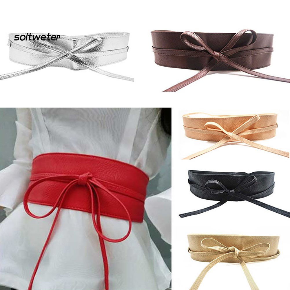 Thắt Lưng Da To Bản Phối Dây Thắt Nơ Thời Trang Cho Nữ