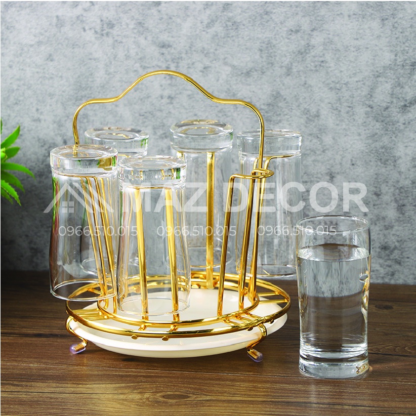 [SỈ] KHAY ÚP CỐC, ÚP LY HỢP KIM MẠ VÀNG KÈM KHAY CÓ ĐĨA HỨNG NƯỚC CAO CẤP SANG TRỌNG ĐẸP HÌNH VUÔNG HÌNH TRÒN