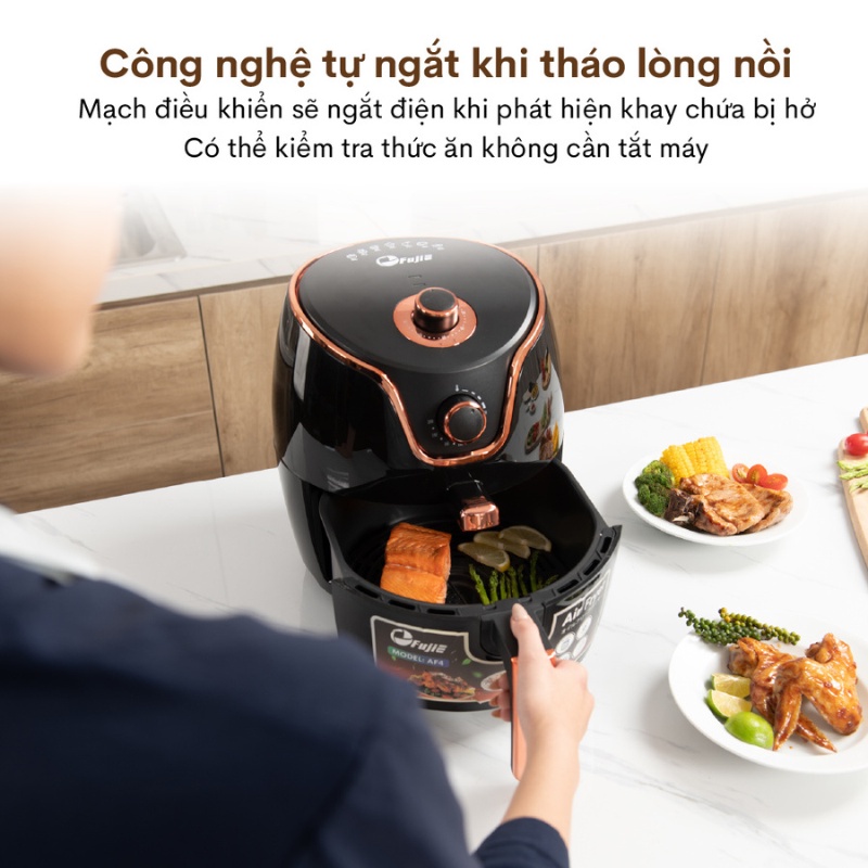 Nồi chiên không dầu FujiE AF4 dung tích 5L - Công nghệ Nhật Bản - Chống dính cao cấp - Hàng chính hãng