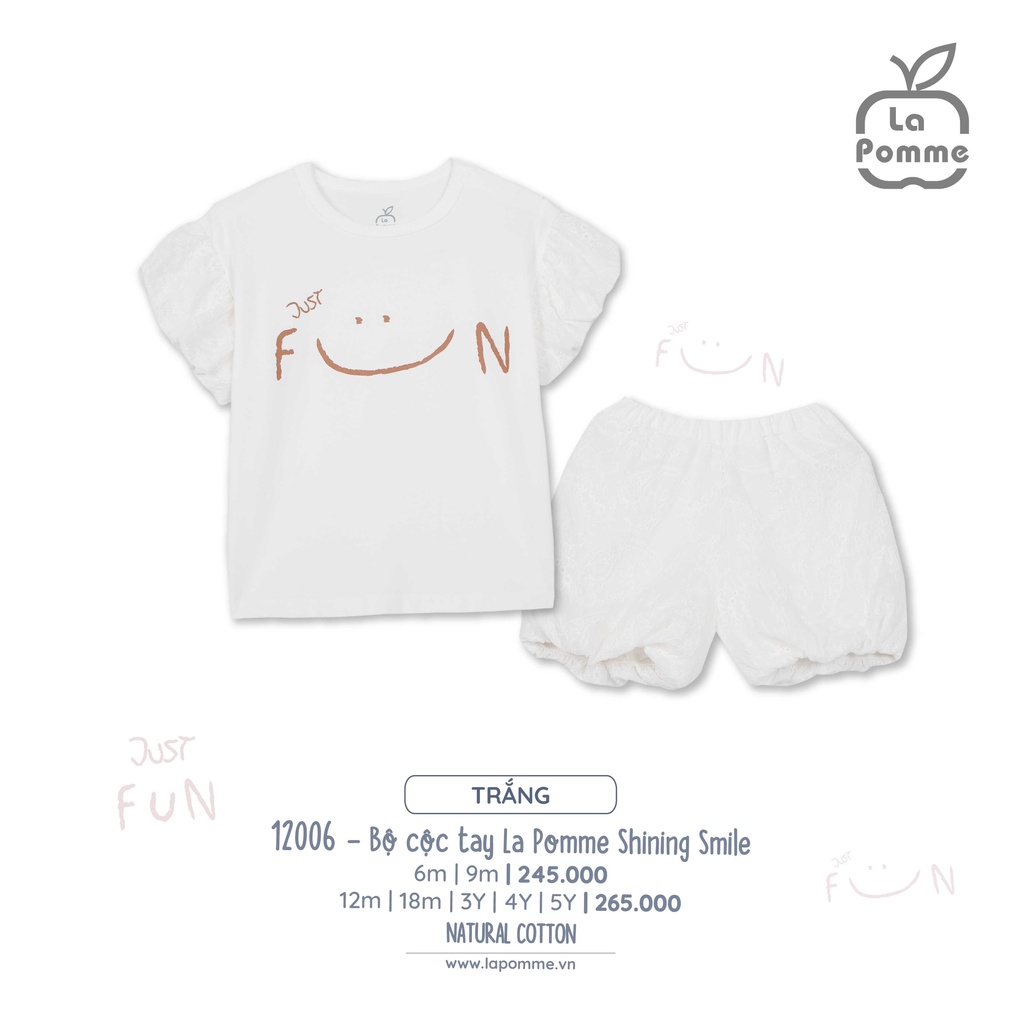 Bộ La Pomme côc tay phồng smile chất vải cotton cao cấp mềm mịn thoáng mát thấm hút tốt cho bé gái 12006