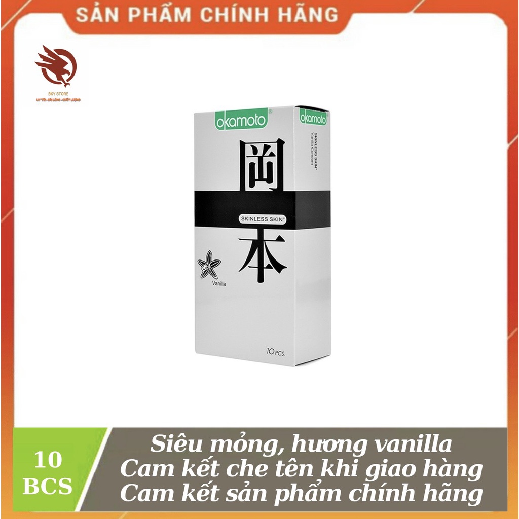 - Bao Cao su Okamoto Skinless Skin Vanilla, siêu mỏng, chân thật, hương Vanilla quyến rủ - Hộp 10 cái