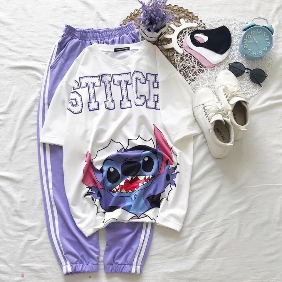Set đồ bộ quần dài Jogger 2 Sọc MÀU TÍM NHIỀU MẪU ❤️ Bộ hoạt hình form rộng Freesize Molly Fashion