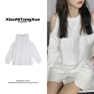 (SẴN) Áo nỉ sweater nữ khoét vai tay dài phong cách Hàn Quốc
