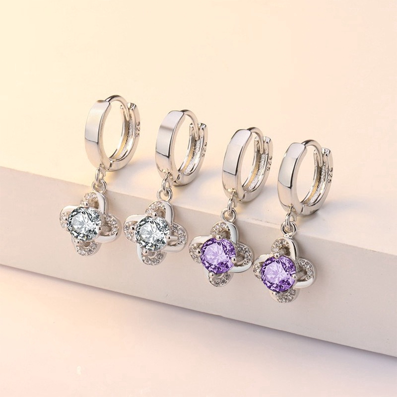 Bạc Tai Trang Sức Nữ Đơn Giản Của Bông Tai Bạc Phụ Kiện Cỏ May Mắn Theo Phong Cách Hàn Quốc