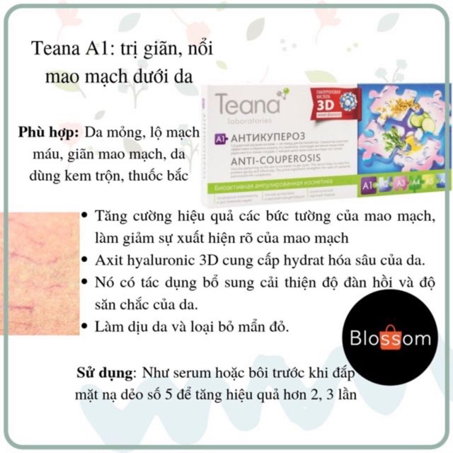 Serum Teana A1 cho da mỏng, nổi mao mạch, da kích ứng, mẩn đỏ. Phục hồi da