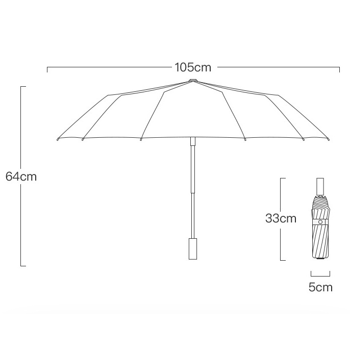 Ô dù thời trang tự động 2 chiều UV có đèn LED xoay 10 nan