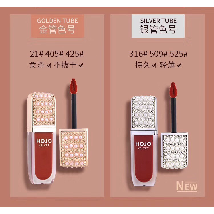 Son kem HOJO Velvet Matte Textur nắp đính đá ngọc trai giả