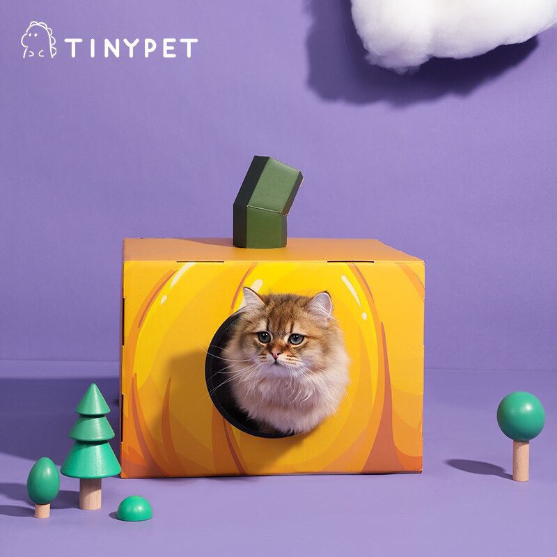 [Tặng Kèm Catnip] Hộp Box Cào Móng Cho Mèo Bí Ngô- Đồ Chơi- Bàn Cào Móng Cho Mèo