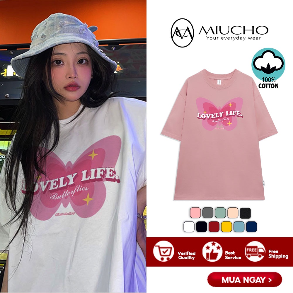 Áo thun form rộng nữ tay lỡ oversize, áo form rộng nữ hàn quốc chất vải cotton AT226 Miucho in hình hoạ tiết