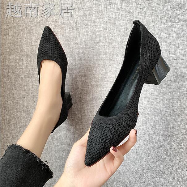 Giày búp bê dệt kim mũi nhọn đế dày mềm phối lưới thoáng khí phong cách Pháp thời trang hè cho nữ 2021