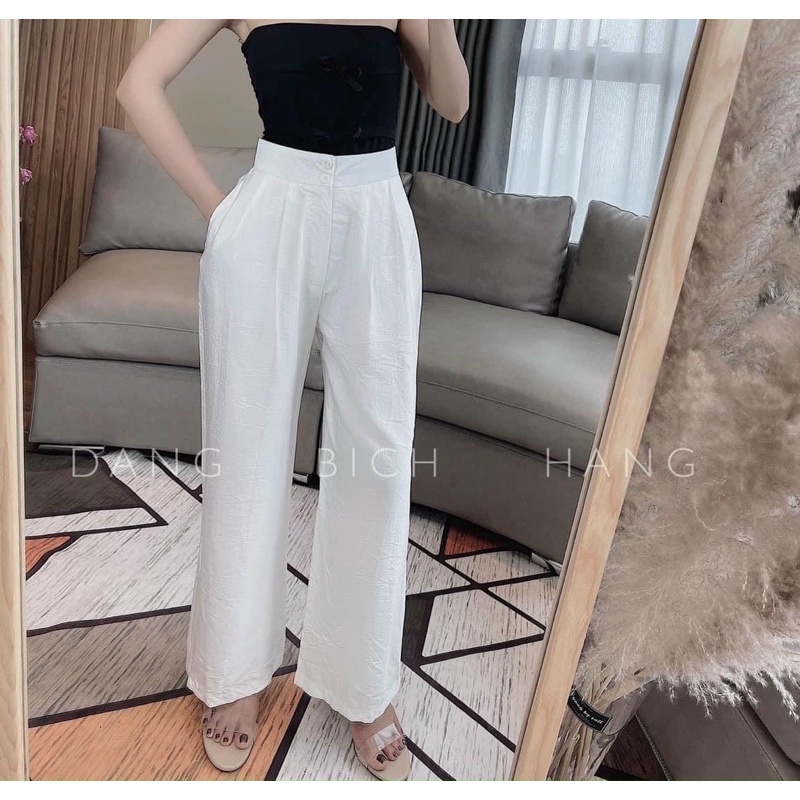 Quần đũi Nhật, ống rộng, dài - Quần culottes đũi dáng dài ống rộng siêu Hot dáng suông - cạp chun khoá thật siêu mát
