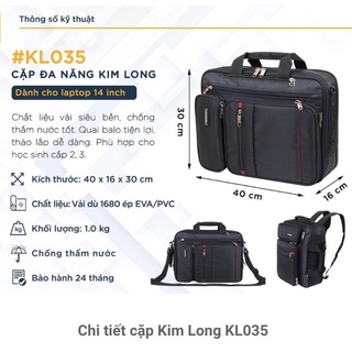 (Mới) Cặp đen học sinh cấp 2 và 3, cặp đa năng, balo nhiều ngăn Kim Long KL035