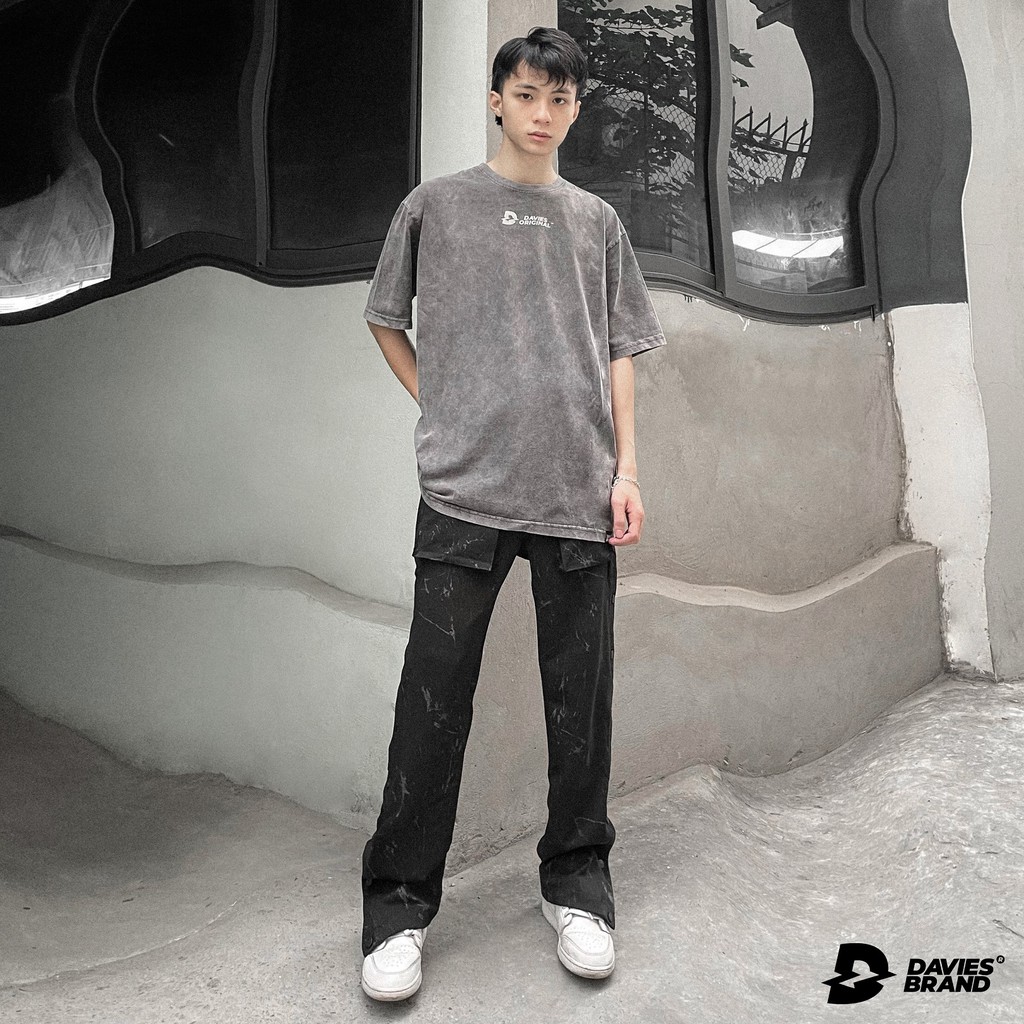 DAVIES - Áo thun nam nữ tay lỡ form rộng màu đen - Original Wash Tee