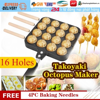 【Trong 24h gửi hàng】Khay khuôn nướng bánh Bạch Tuộc chống dính bằng thép không gỉ chảo làm takoyaki 16 ô