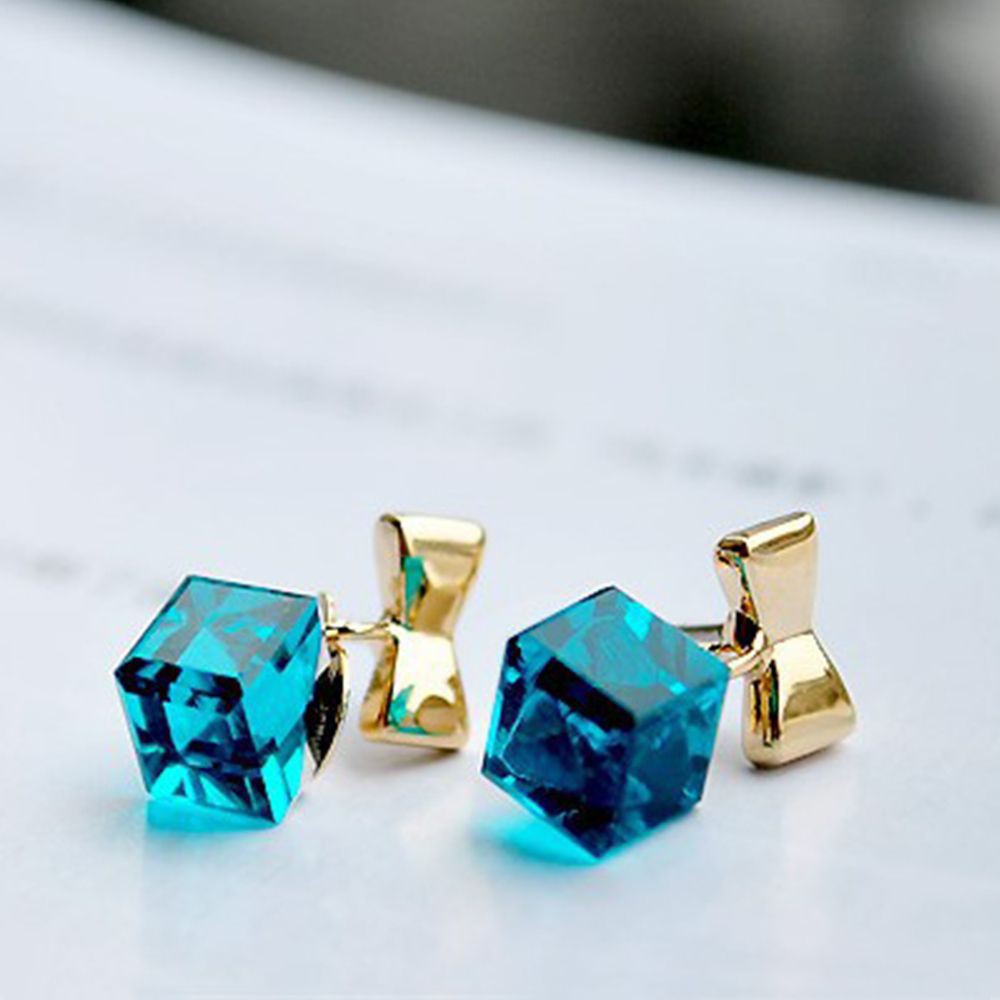 Cặp bông tai nơ gắn đá dễ thương cho nữ