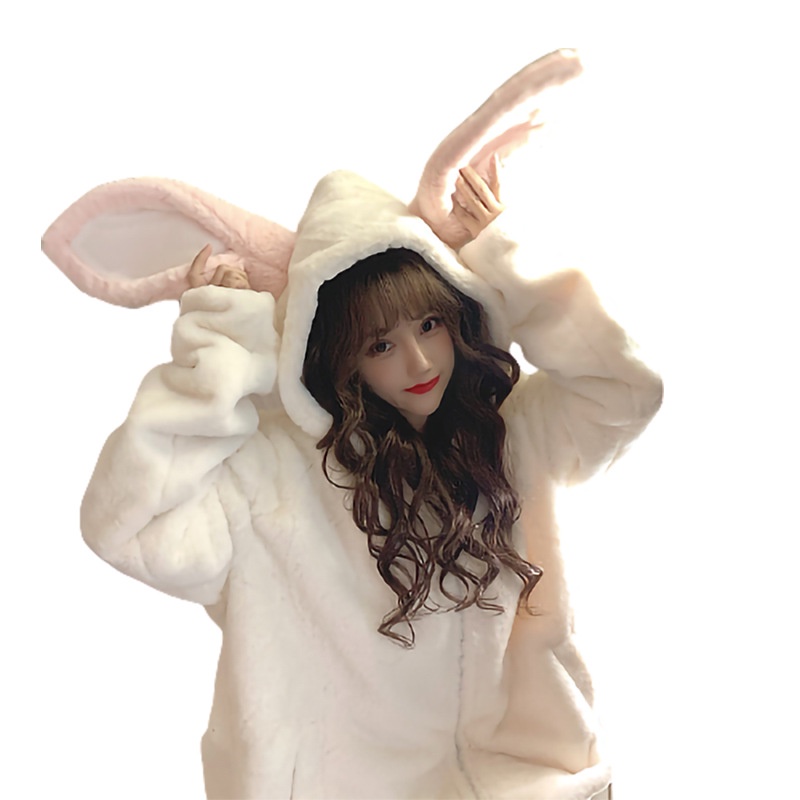 Áo nhung dễ thương có mũ trùm đầu tai thỏ cute cho cô gái