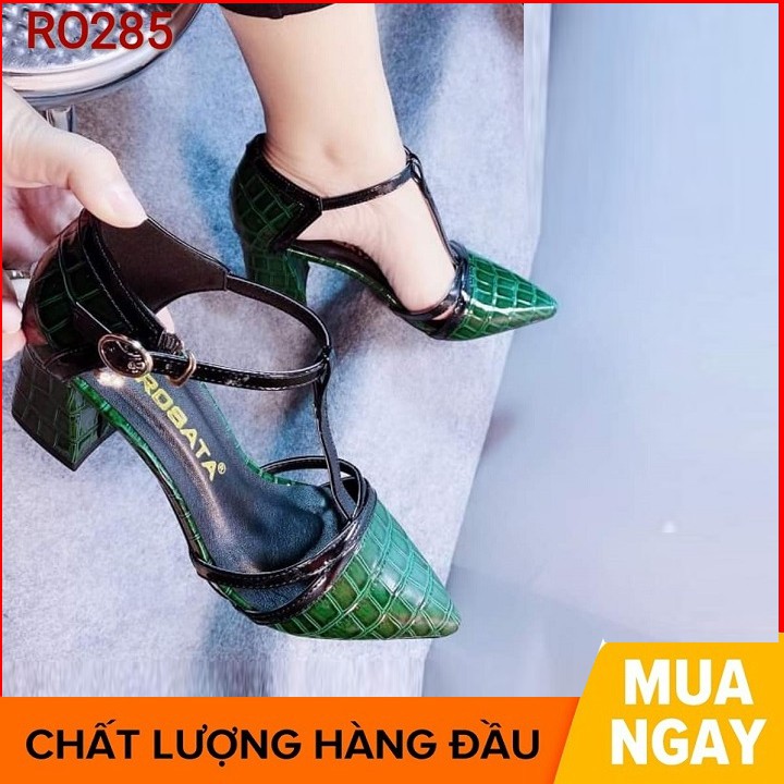 Giày cao gót nữ đẹp đế vuông 5 phân màu xanh kem hàng hiệu rosata ro285