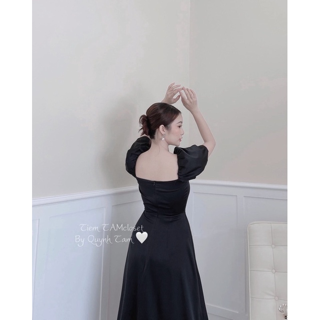 Đầm maxi xoè xẻ tà tay phồng xẻ tà TK867