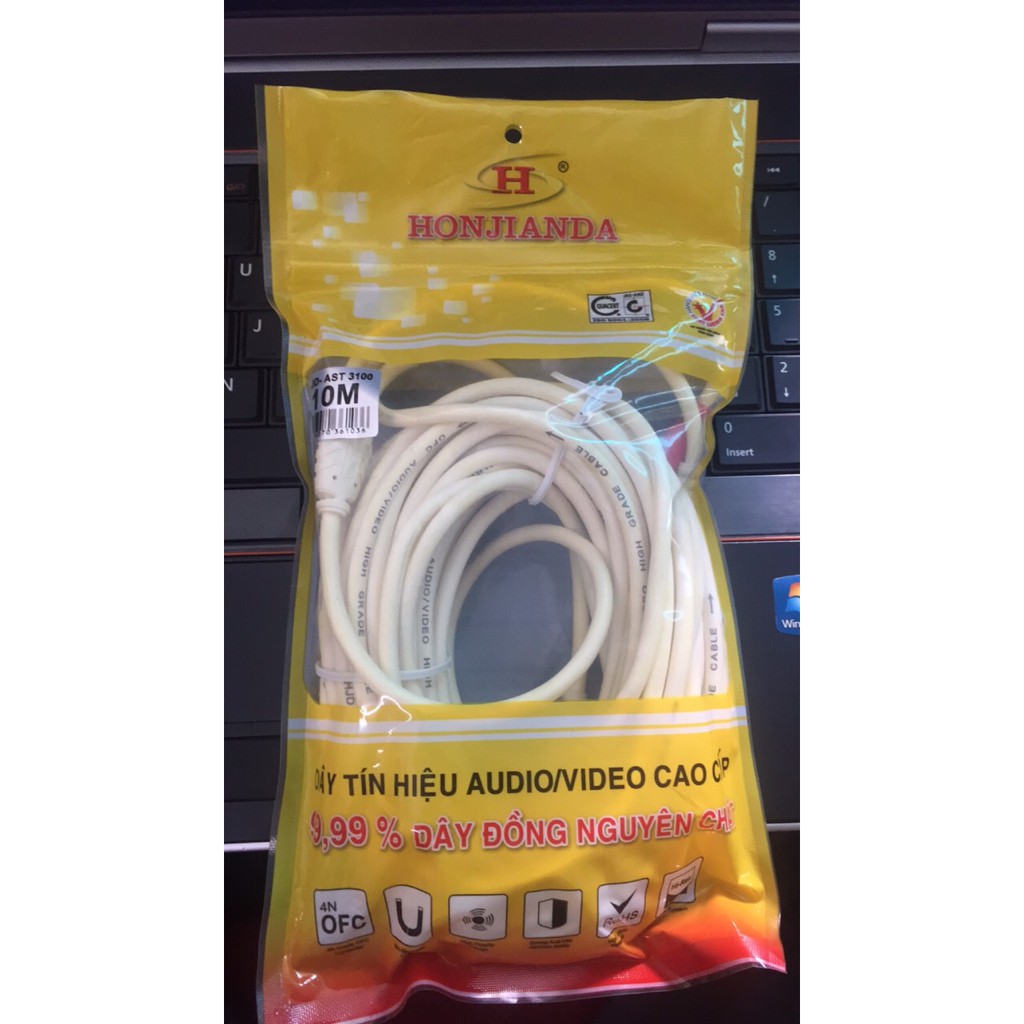 dây av | Dây AV 3 đầu HJD . Chiều dài 10m mét Màu Đồng Nguyên Chất - AV3D10M