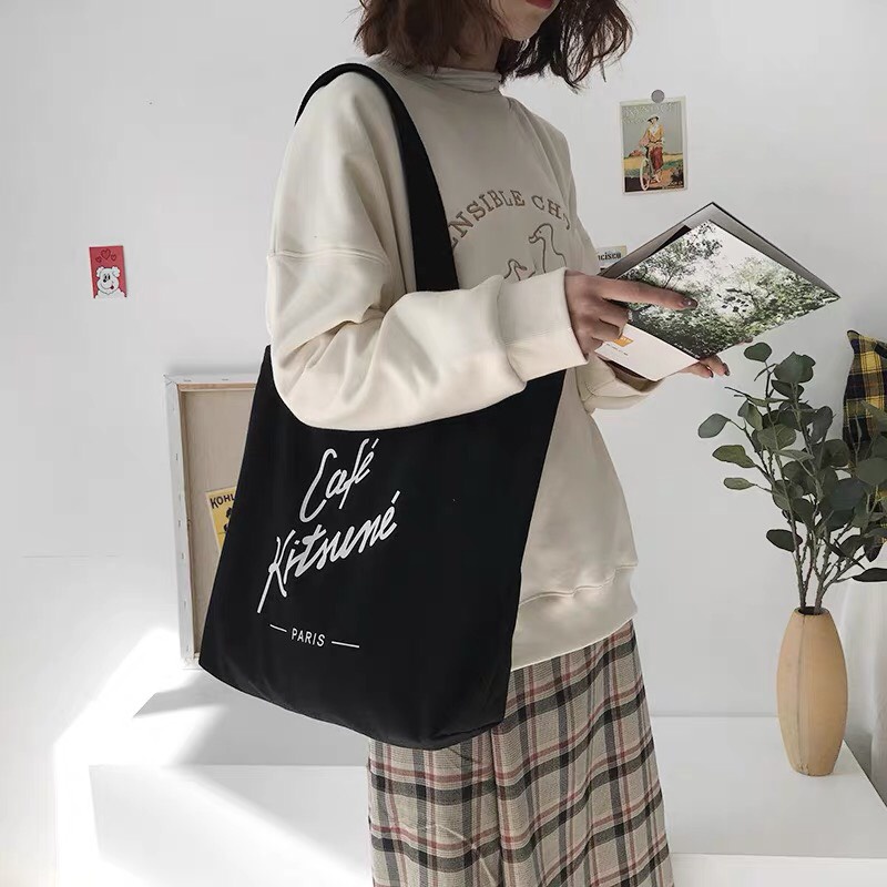 Túi tote vải canvas mộc cao cấp đeo vai khổ vuông có khóa kéo và túi phụ đi học đi chơi 20 mẫu độc đáo