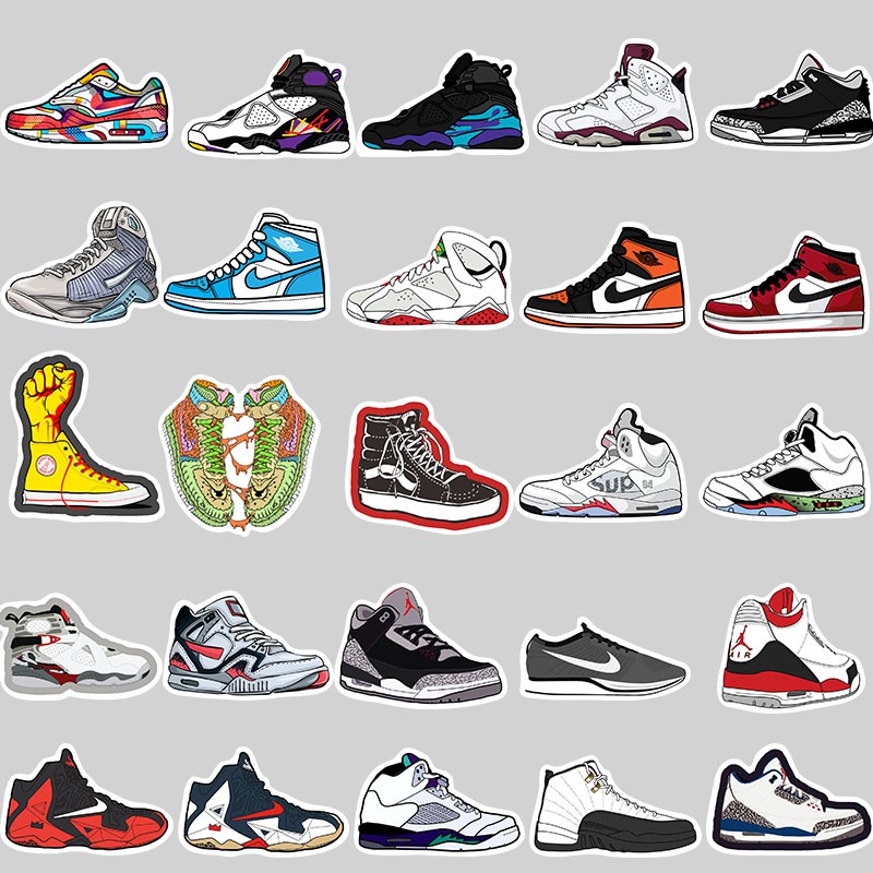 Bộ 50 miếng hình dán trang trí chống thấm nước họa tiết giày thể thao