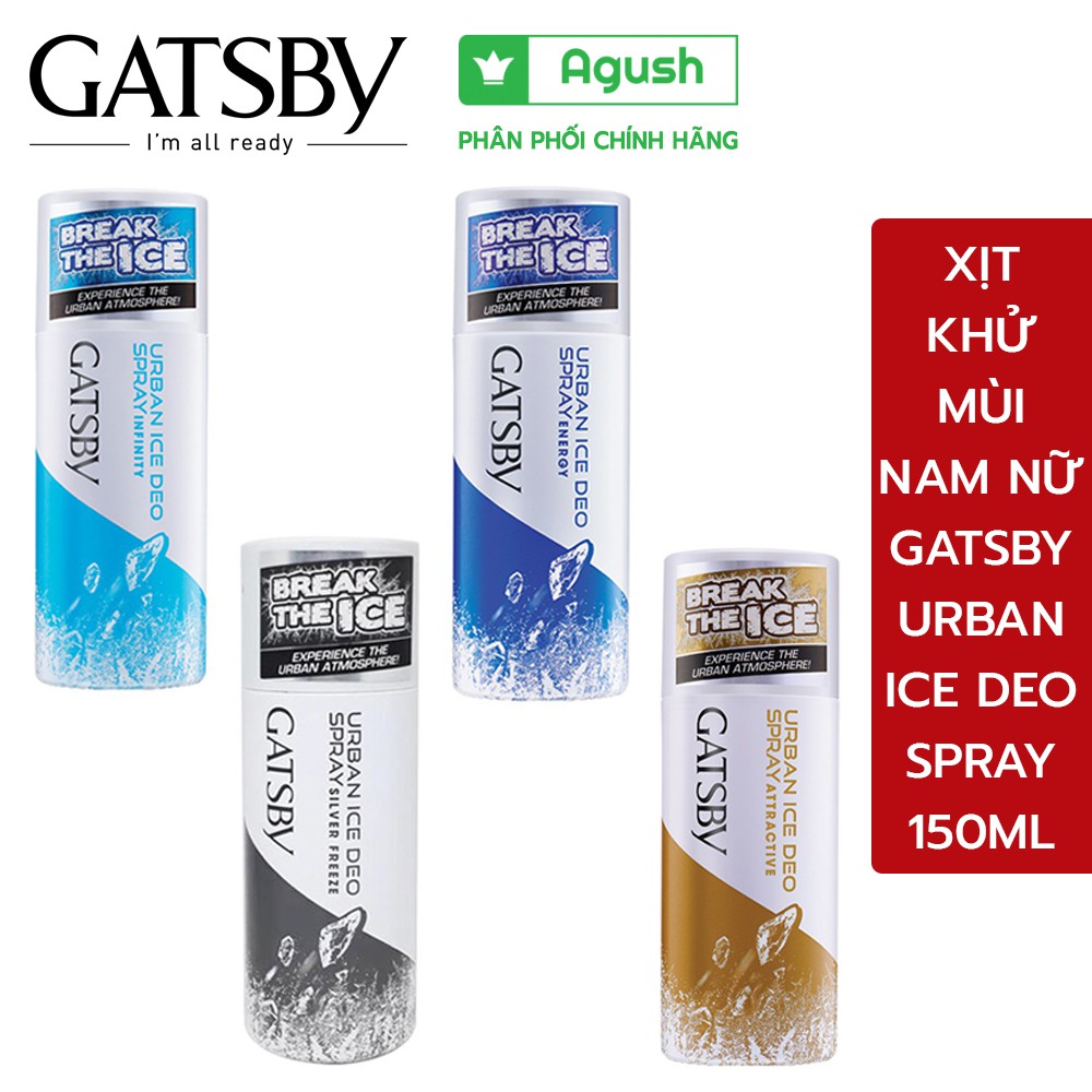 Xịt khử mùi nam hương nước hoa hôi chân toàn thân hôi nách cơ thể Gatsby Urban Ice Deo Spray 150ml diệt khuẩn bỏ túi