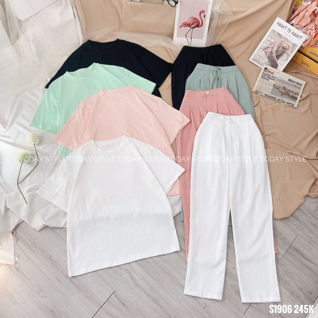 Set áo thun nữ quần tây dài Today Style vải dày dặn S1906