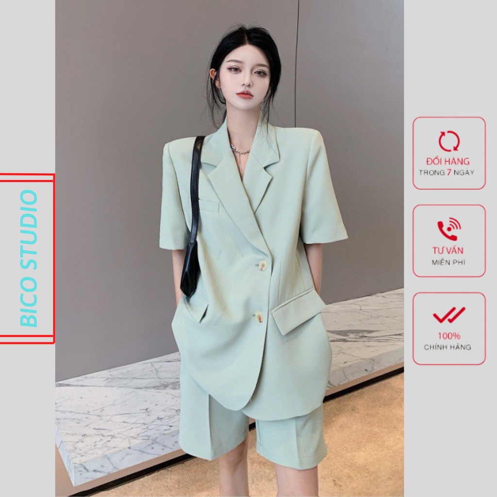 Sét Vest Đùi Xanh Ngọc chất dày dặn,hàng cao cấp - BICO STUDIO BC372