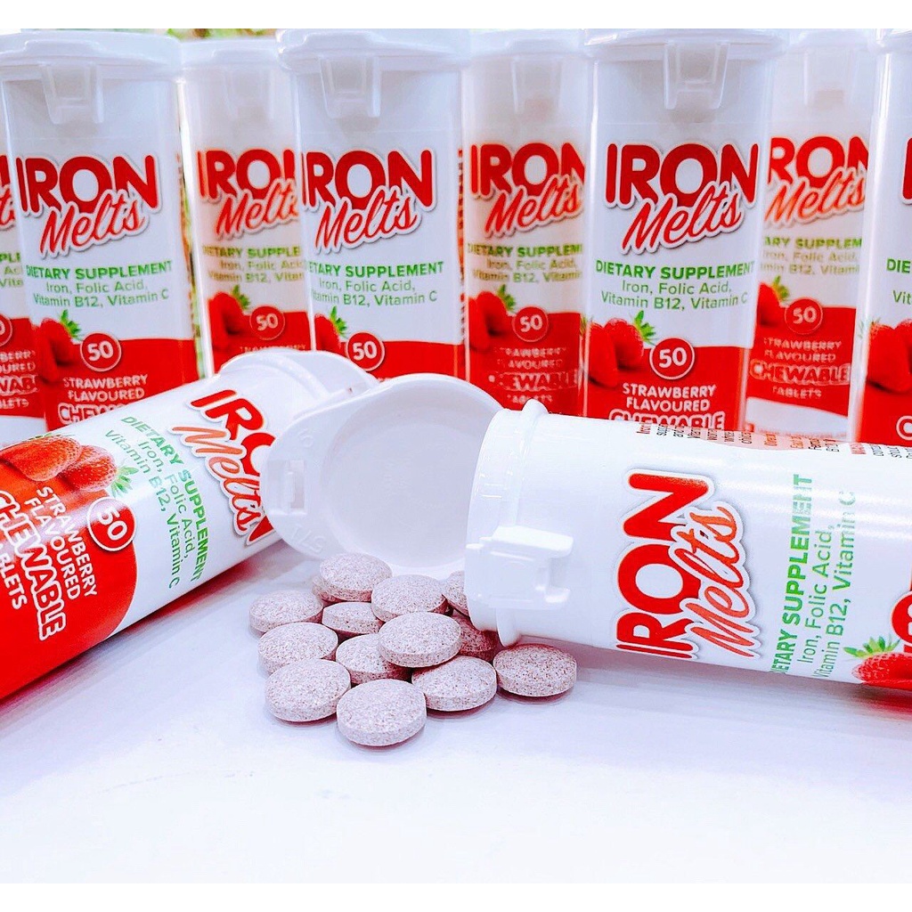 [Hàng chuẩn Úc] Viên ngậm bổ sung sắt Iron melts chewable vị dâu 50 viên của Úc