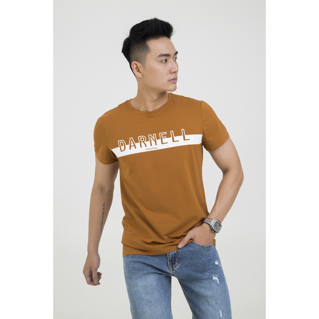 Áo thun nam DARNELL hoạ tiết ngang ngực cổ tròn chất cotton cao cấp mềm mịn thoáng mát