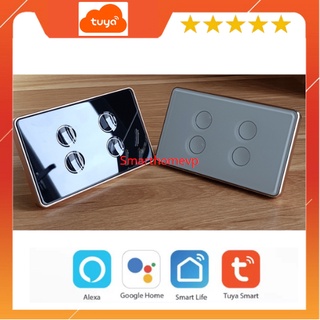 Công tắc thông minh wifi tuya phím lõm, viền nhôm, mặt kính 2.5D cao cấp