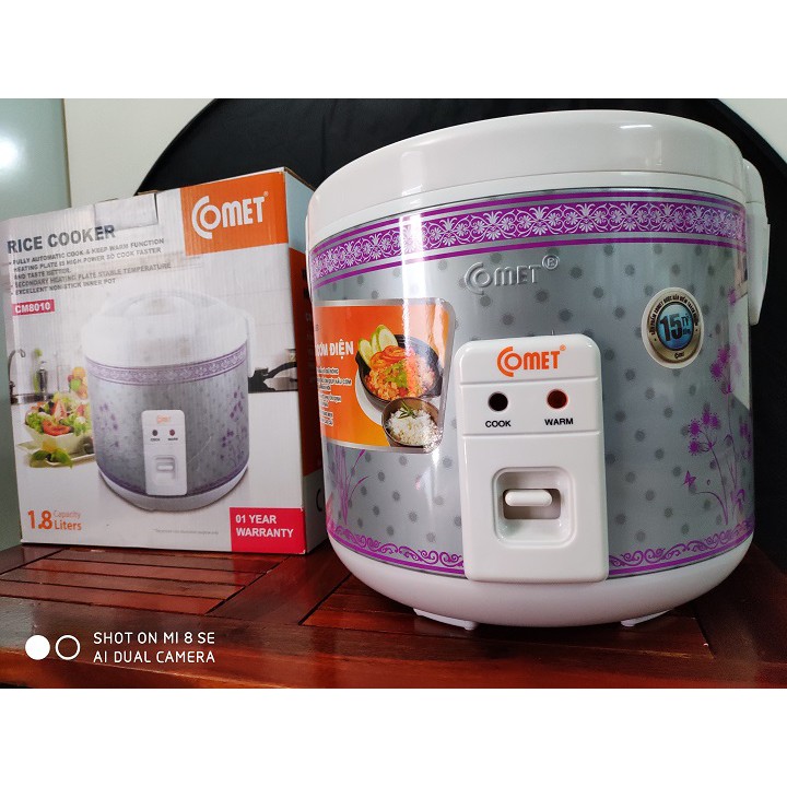 Nồi Cơm Điện Nắp Gài 1.8l - Chính Hãng Comet - Lòng Tráng Men Chống Dính