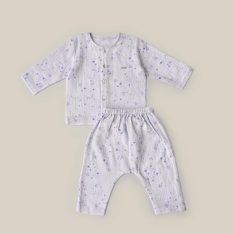 NOUS -  Bộ Quần Áo Dài Nous Cài Thẳng Dài Xô Wrinkle Hoạ Tiết Sao Hồng ( Size 0M- 9M )