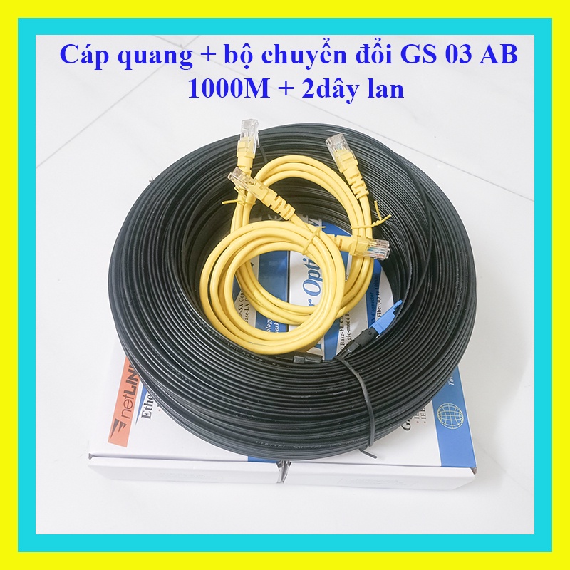 250m cáp quang 1 sợi bấm sẵn 2 đầu + cặp converter Gs03AB 1Gbs + 2lan
