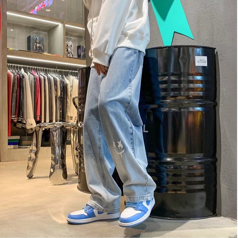 Quần jean ống rộng dáng suông màu gradient phong cách hip hop thời trang mùa thu cho nam