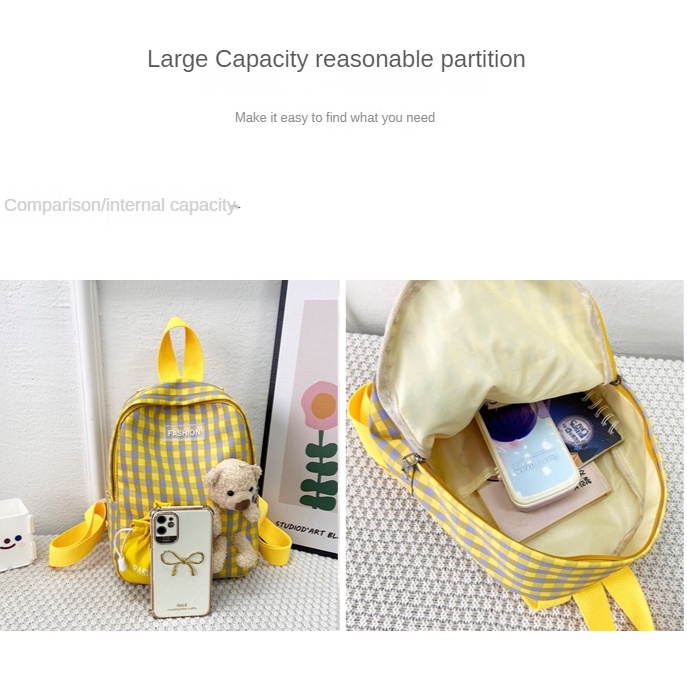 Ba Lô Đi Học Họa Tiết Ca Rô Dễ Thương Dành Cho Các Bé