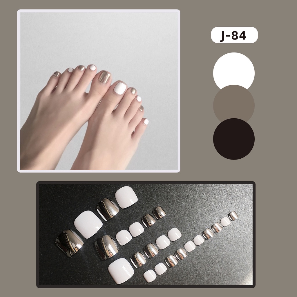 ❤️ bộ 24 móng chân giả trắng kim loại cao cấp độc đáo Jojo J84 móng giả nailbox móng úp cá tính rẻ đẹp thời trang❤️