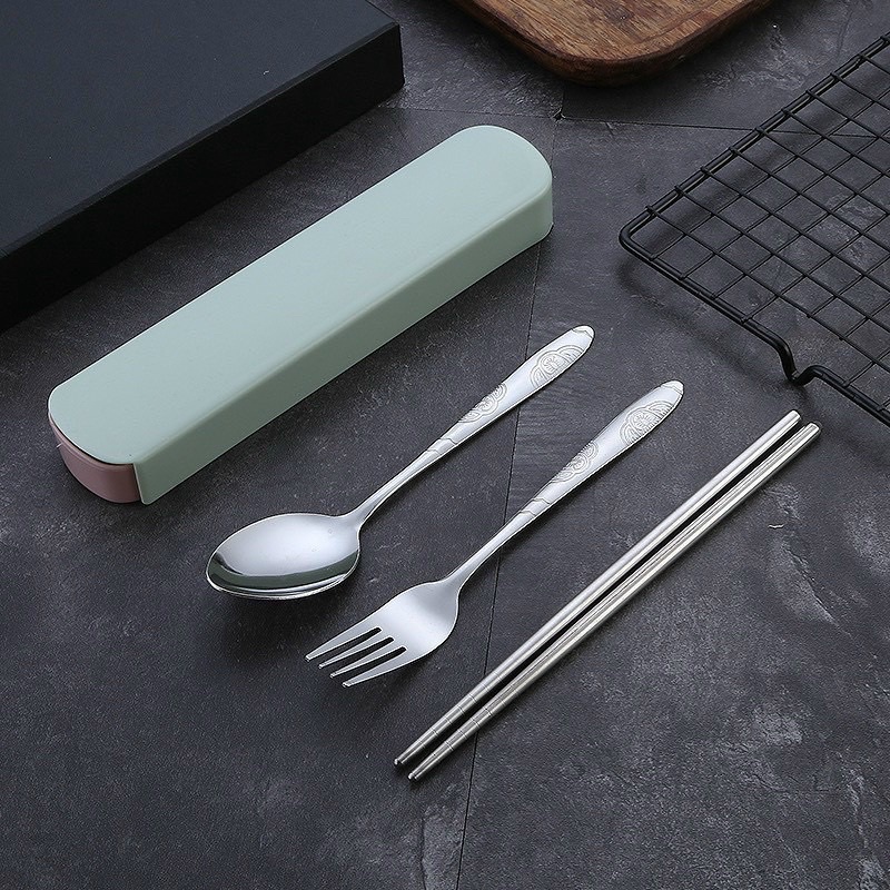 Set 3 món muỗng đũa nĩa Inox 304 hộp thìa đũa cá nhân kèm hộp đựng siêu tiện tích an toàn cho dân văn phòng sinh viên