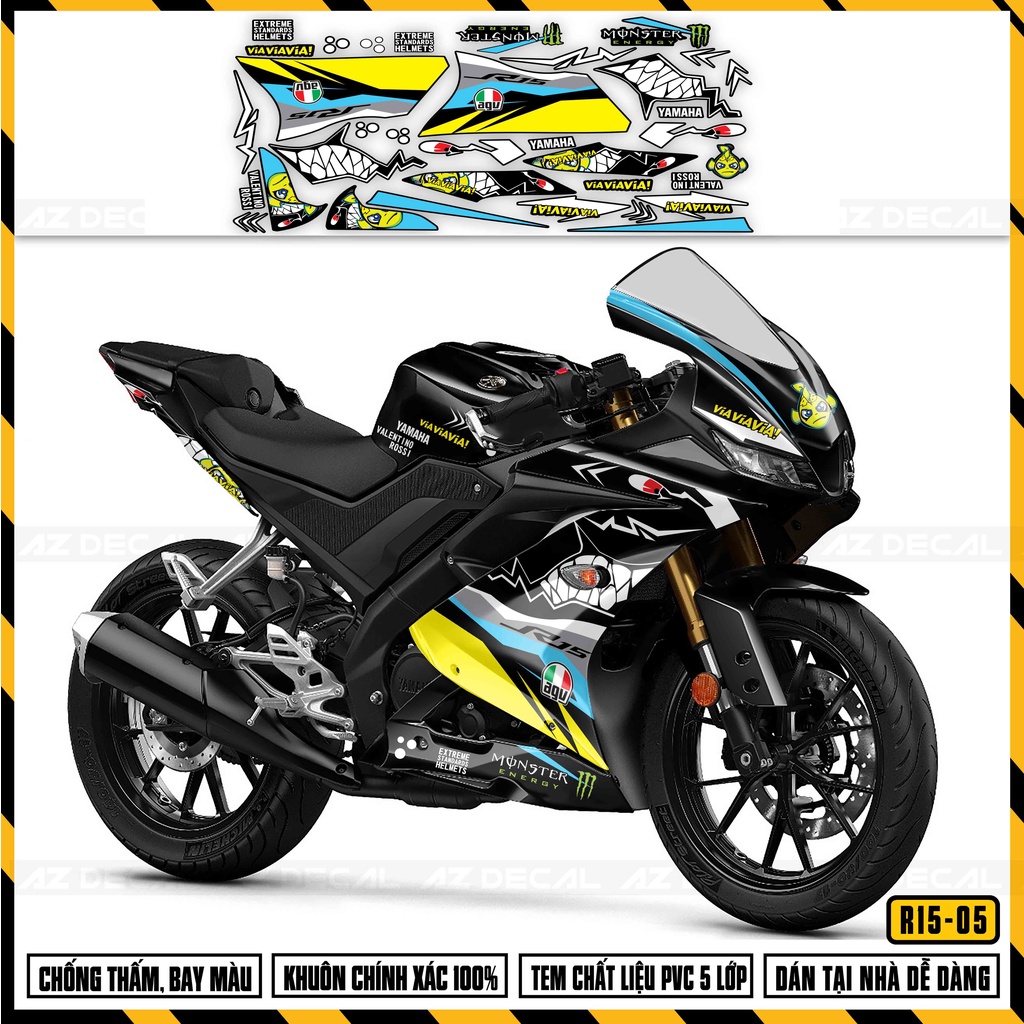 Tem Rời Xe R15V3 Mẫu Cá Mập | R15V305 | Decal Dán Xe R15V3 Cho Màu Xe Đen, Đỏ, Vàng, Xanh GP, Xám