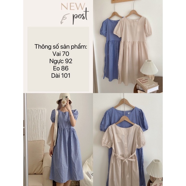 ĐẦM BABYDOLL CARO DRESS thiết kế váy tay bồng nhẹ form suông dáng dài tone màu trẻ trung style ullzang hàn quốc tiểu thư