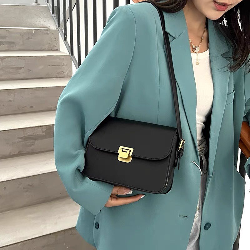 Set túi xách nữ đeo chéo, đeo vai + kep càng cua khóa gập da PU dày dặn 2ly cao cấp hottrend 2022 HT77