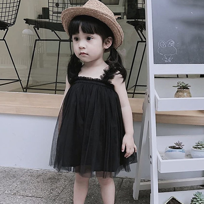 Đầm Công Chúa Màu Trơn Phối Lưới Thời Trang Mùa Hè 0-5 Tuổi Cho Bé Gái