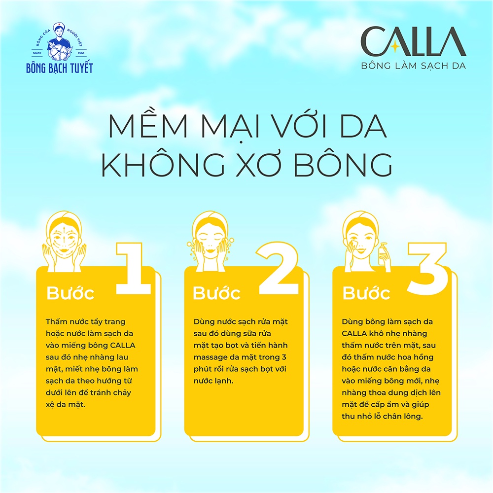 [Mã FMCGMALL giảm 8% tối đa 80K đơn 250K] Bông làm sạch da Bông Bạch Tuyết Calla Mềm Mịn (180 miếng/hộp)